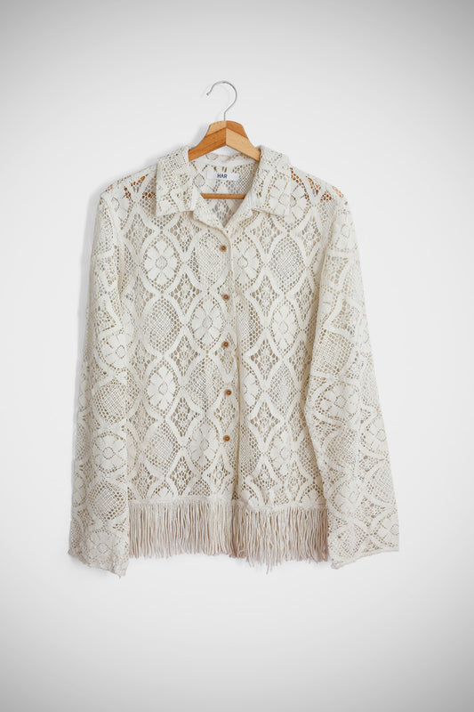 White Lace Fringe Shirt
